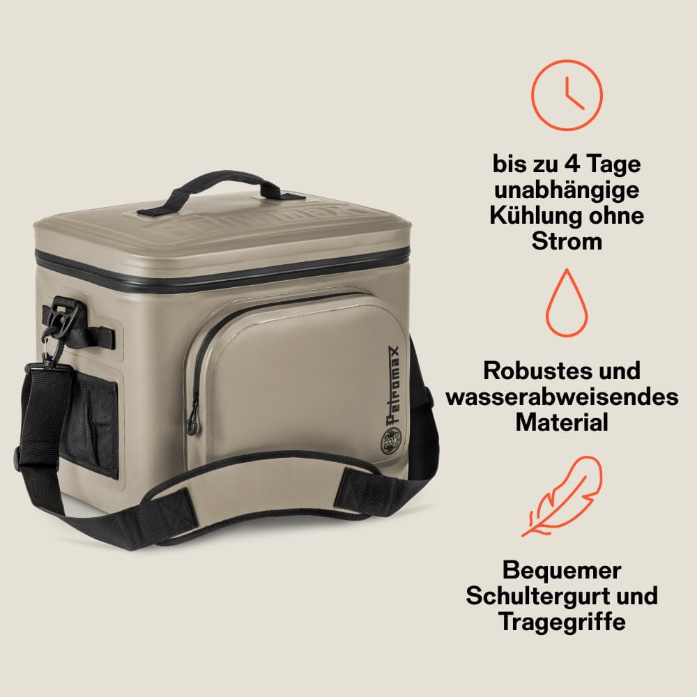 Petromax Cool bags (kx-bag8, sand) for days of ice-cooled provisions | Independence of power and battery | Waterproof zip | for ice cubes and ice packs
