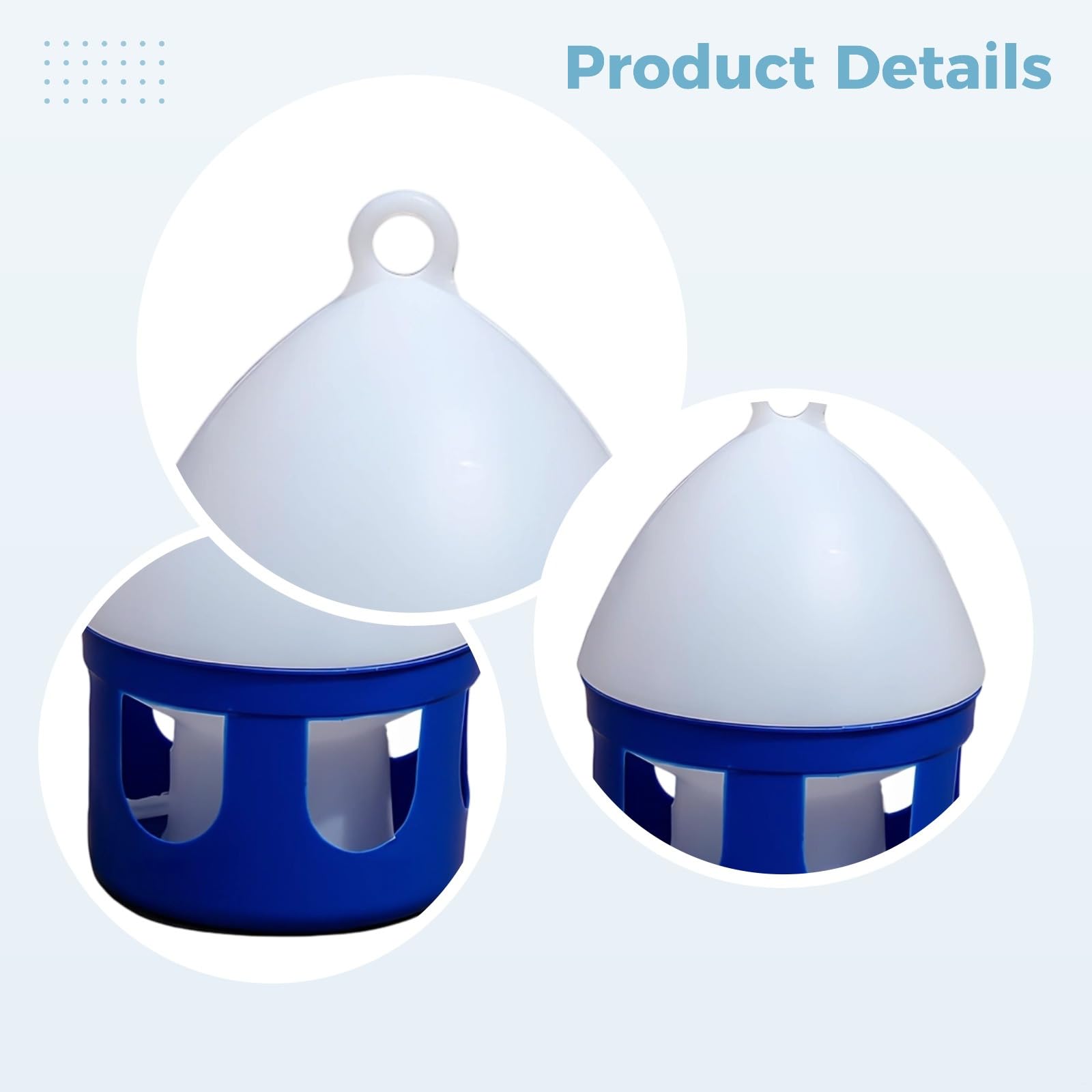 2 dispensadores de agua para pájaros de 1,899.4 g/2 L, riego automático para palomas, fácil de limpiar, visibilidad azul, uso en interiores y exteriores