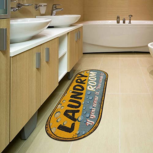 Ottomanson 20" x 59" Oval Laundry Room Rug - Non-Slip Mat for Laundry & Mudroom - Durable, Stain-Resistant, and Easy to Clean - Perfect for High-Traffic Areas - Runner Rug for Entryway, Yellow/Gray
