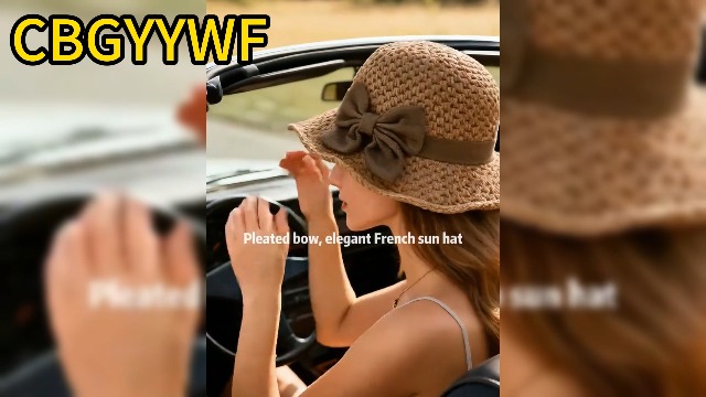 Sombrero femenino de paja tejido con ala ancha plegable miniatura 6