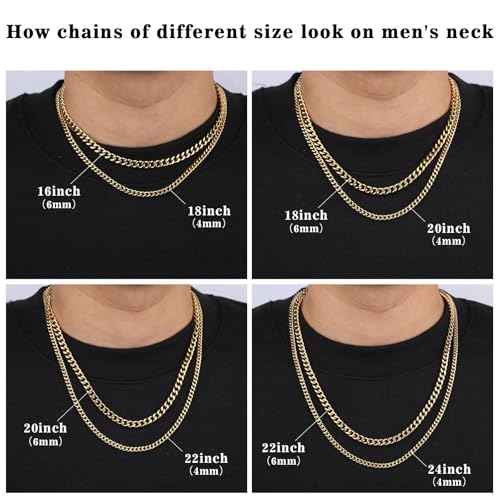 2PCS Cuban Link Chain Set for Men - Gold/Silver Plated Stainless Steel Layered Chain Necklace Non-Tarnish Jewelry Gift 16"/18", 18"/20", 20"/22", 22"/24" - Image 3