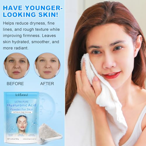 lofuanna Hyaluronic Acid Powder,Pure Hyaluronic Acid Powder for Skin,Water-Soluble DIY Facial Serum for Face Hydration & Moisture | Low Molecular Weight 3g