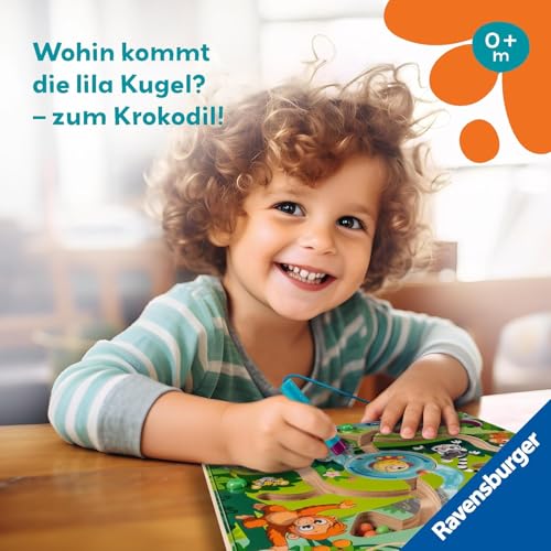 Ravensburger 4873 Play+ Magnetisches Holz-Labyrinth: Dschungel, schult Feinmotorik, Geschicklichkeit und Farberkennung, Reisebegleiter, pädagogisches Holzspielzeug für Kinder ab 18 Monaten