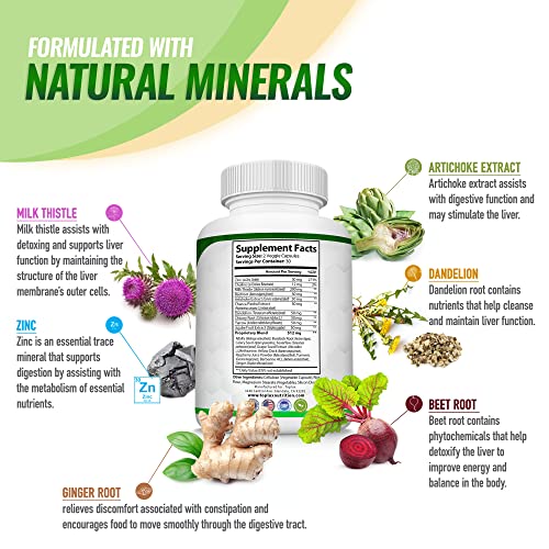Detox Cleanse Liver Support & Repair Formula - Liver Cleanser Natural 5 Day Detox, Support Digestion System, Flush Toxins & Urinary Tract, Milk Thistle Extract 25+ Herbs, 60 Capsules, Toplux Nutrition - Image 5