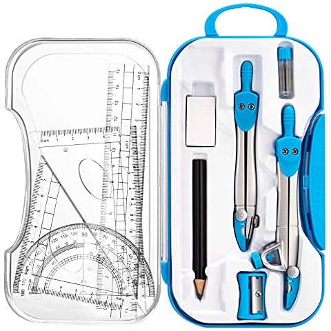 Geometry Set 10 Pieces Math Supplies Kit,Including Compass,Protractor,Ruler,Eraser,Pencil,Lead Refills,Pencil Sharpener,Storage Box,for Drawing and Measurement Cover