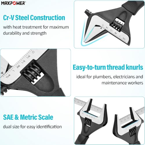 Image of MAXPOWER 6-inch Wide Jaw Adjustable Wrench, 1.4 inch Jaw Opening, Stubby Handle