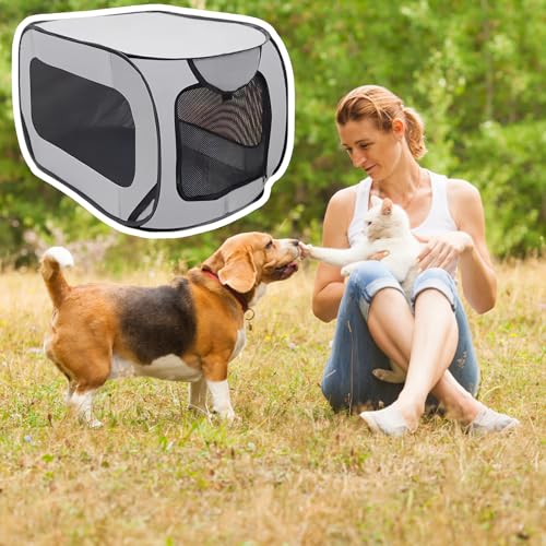 Tragbarer Käfig für Hunde und Katzen im Auto, Hundebox Faltbar Welpenauslauf Faltbar Laufstall Hund, Haustier-Laufstall für Kleine Hunde Katzen Kleintiere im Auto Drinnen Draußen, 94 x 53 x 53 cm
