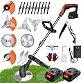 Weed Wacker, 21V 2.0Ah Electric Weed Eater, Weed Wacker Cordless with 4 Types of Blades, Weed Eater Battery Powered with 2 x Battery and Charger, Brush Cutter Retractable Length, Suitable for Garden