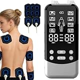 EMS TENS Gerät Schmerztherapie, 3-in-1 Massagegerät Reizstromgerät mit 24 Massageprogrammen, 2 Kanäle und 8 Stück Elektroden Pad zur Schmerzlinderung durch Elektrische Nervenstimulation