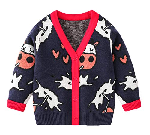 Feidoog Baby Button-up Cardigan V-Neck Knitted Sweater,Infant Toddler Pullover Sweaters Casual Outerwear,Cow,2-3T