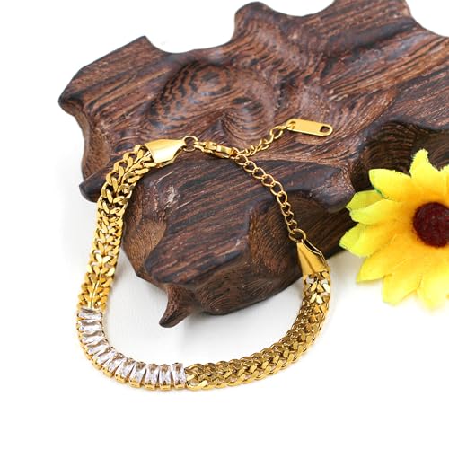 Image of Ladies Gold Double Cuban Chain, Tennis Zircon Charm Mountain /Round Mustard Seed Pendant Bracelet for Women Mom Religion Faith Jewelry