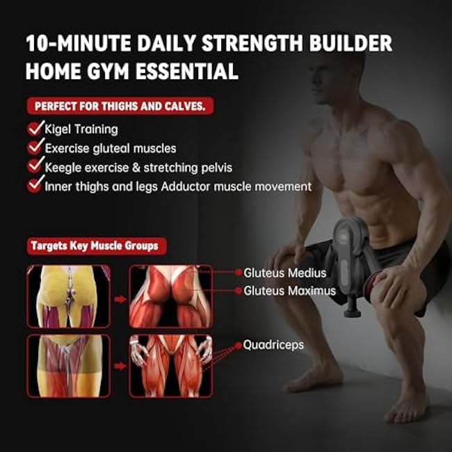 Thigh Trainer Kegel Exerciser for Men, Pelvic Floor Exercise Devices with Leg Straps, 360¡ãInner Thigh Exerciser, Adjustable Resistance 0-135 Lbs & Smart Display (Time/Cal/Rep/Count)