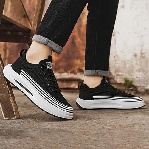 Men's Canvas Dress Casual Shoes,Lightweight Comfortable Elastic Lace-Up Non-Slip Cushion Jogging Print Fashion Sneakers4