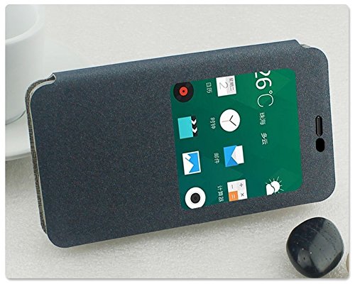 Image of Heartly GoldSand Sparkle Luxury PU Leather Window Flip Stand Back Case Cover for Meizu M2 Note - Best Black