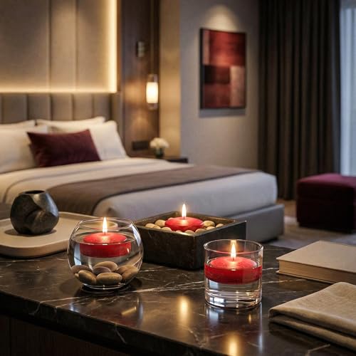 Image of Floating Candles 3 inch Red, Unscented Dripless Wax Discs | Made in USA Long Burning Floating Candles for Centerpieces 8-10 Hour Burn Time, Weddings, Parties, Home Decor & Holidays - Royal Imports