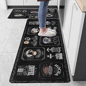 Famibay 2 Stück Küchenmatten, Anti-Ermüdungsschutz, gepolsterte Küchenbodenmatte, rutschfest, wasserdicht, Kaffee-Design…