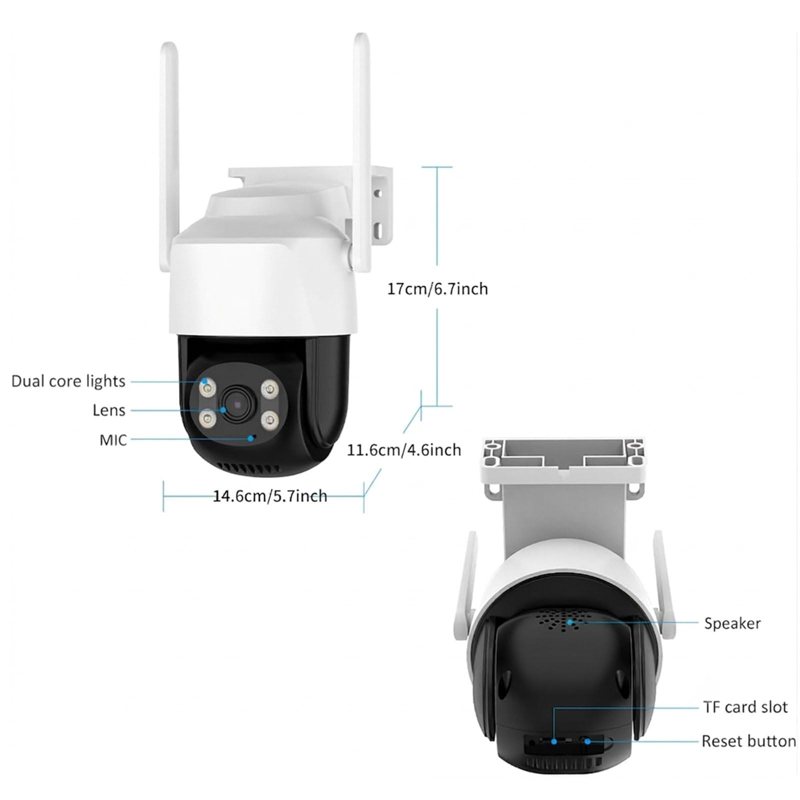Nuwo 2K Telecamera Wi-Fi Esterno PTZ | 270°Pan/90°Tilt | Videocamera Sorveglianza IP Visione Notturna a Colori | Audio Bidirezionale | Rilevamento del Movimento | Allarme Sonoro e Luminoso | IP66