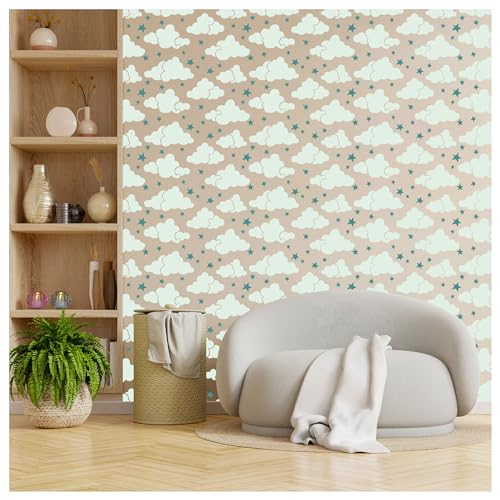 Image of Kayra Decor Clouds and Stars kids Room Wall Stencil -Pack of 1, Sheet Size 24 x 36 inch /Design Size 22 x 34 inch.