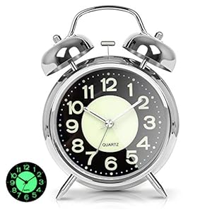 AYRELY Super Loud Alarm Clock for Heavy Sleepers AdultsTwin Bell Retro 4 Inch Silent Non Ticking Quartz with Backlight Luminous dial Alarm Clocks for Bedrooms Bedside Silver