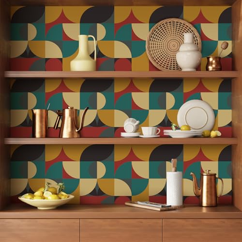 Papier peint géométrique repositionnable vinyle orange jaune imperméable 30 cm