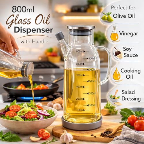 Image of Glass Oil Dispenser Stoppers Bottle Spout free Glass Oil Bottle Cooking Oil Dispenser with Handle Pack of 1 Oil Bottle (800ml)