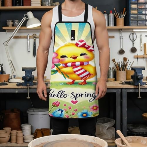 Delantal para taller con diseño Spring Chick y flores miniatura 4