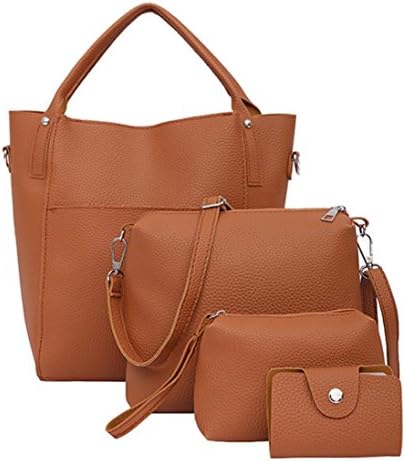 FitfulVan Clearance! Hot sale! Bags, FitfulVan omen Four Set Handbag Shoulder Bags Four Pieces Tote Bag Crossbody Wallet (Brown)