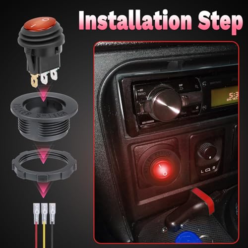 Image of BFXM Round Rocker Switch, Toggle Switch 12V, On Off Switch, SPST 3 Pin | Waterproof LED Lighted Automotive Power Switch, Marine Toggle Switch ,Automotive Replacement Electrical System Switches