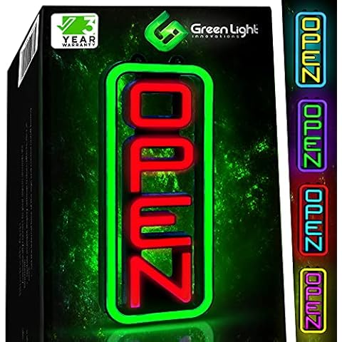 Led Open Sign for Business – Stand Out with 64 Super-Bright Color Combos to Match Your Brand - Programmable Neon Flash, or Scroll – 8 x 19 inch Cover