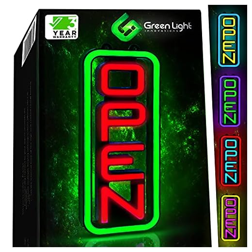 Señal LED abierta para negocios – Destaca con 64 combinaciones de colores superbrillantes para que coincida con tu marca – Flash neón programable o desplazamiento – 8 x 19 pulgadas