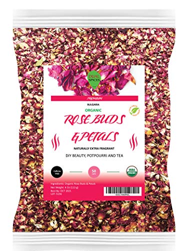 Dualspices Organic Rose Buds & Petals Tea 4 Oz - Food grade edible