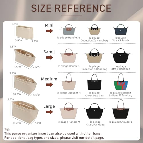 Image of Doxo Longchamp Medium Organizer Insert, Felt Bag Organizer with Multiple Pockets,Suitable for Le pliage M Tote Bag and More(Beige,M)
