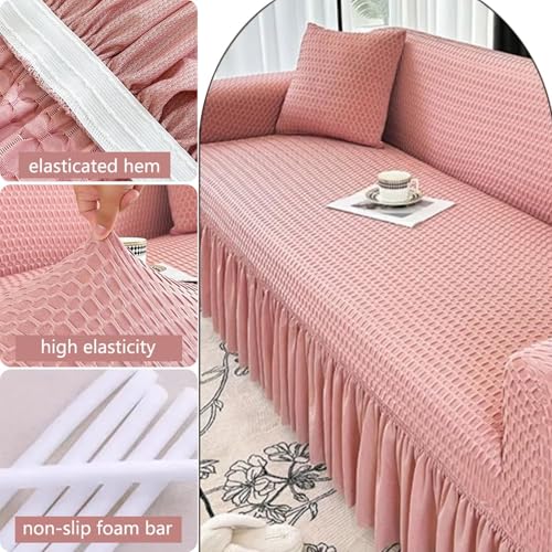 Housse de canapé velours extensible de qualité supérieure avec jupe chic