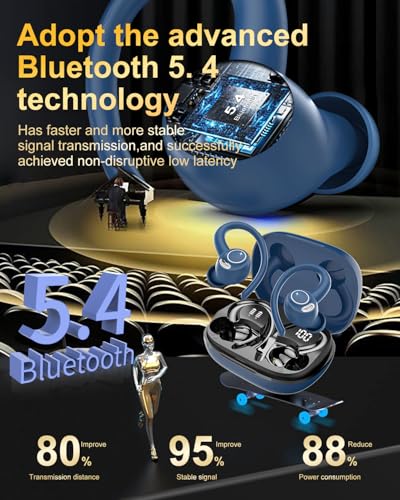 Image of Wireless Earbuds, Bluetooth 5.4 Headphones Sport, Over Ear Buds with ENC Noise Cancelling Mic, 48H, Wireless Earphone with Earhooks, Stereo Deep Bass, IP7 Waterproof Ear Bud for Workout Running, Blue