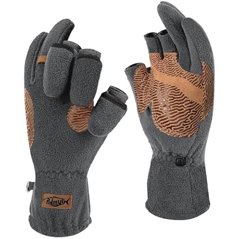 Palmyth Magnetic Fleece Fishing Gloves Convertible 3 Cut Fingers Ice Fishing Warm for Cold Weather Photography (Gray, Large) Cover