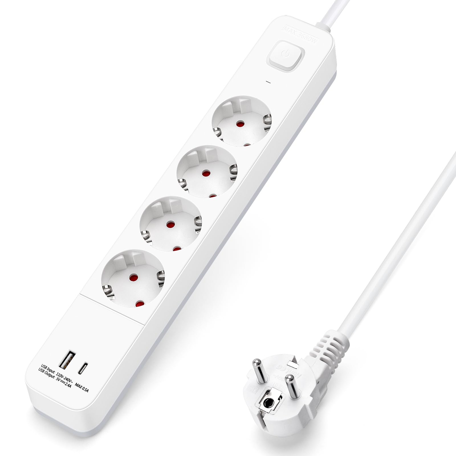 Aigostar Regleta Enchufes, Alargador Enchufe de 2 Enchufes con Interruptor, Cable de 3 Metros, Blanco — view 18