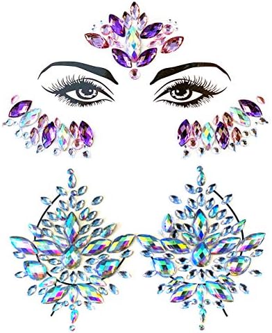 Mermaid Face Gems - Rhinestone Tattoo Festival Jewels Face Chest Forehead Body Temporary Tattoos Glitter Crystal Tattoos Breast Chest Body Rhinestone Stickers 1Sets
