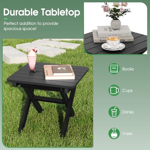 COSTWAY Folding Side Table, Outdoor All Weather HDPE Adirondack Table Garden Coffee Table, Square Small Patio End Tea Table for Balcony, Backyard, Lawn and Poolside (Black) - Image 7