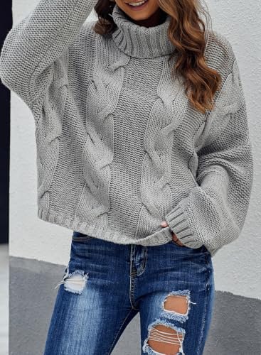 Image of Dokotoo Womens Sweaters Turtleneck Cable Knit Chunky Pullover Fall Outfits