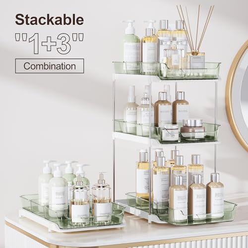 Image of Delamu 2-Tier Multi-Purpose Bathroom Under Sink Organizers and Storage, Stackable Kitchen Pantry Organization, Pull Out Medicine Cabinet Organizer with Movable Dividers, Light Green, 2 Pack