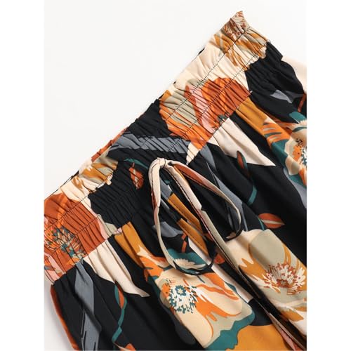 Women's Floral Midi Skirt Elastic Pleated Skirt High Waist Ruffle Skirt3