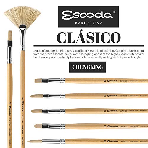 Escoda Clasico Series 4729 Long Handle Artist Oil & Acrylic Paint Brush, Chungking Hog Bristle, Size 16, Filbert #TOP3