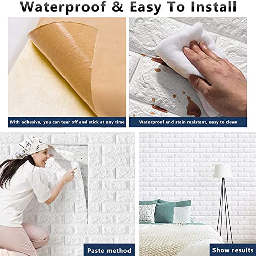 Image of 3D White Brick Wallpaper PE Foam self Adhesive Brick Design Wall Stickers /DIY Wallpaper for Home Hotel Living Room Bedroom Cafe Deco (70 x 70 cm)