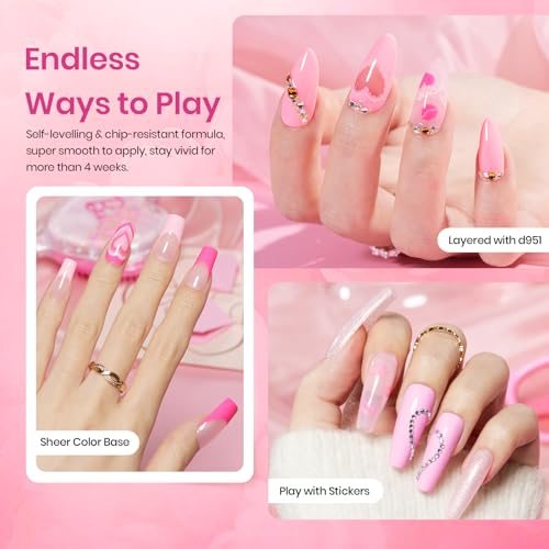 Image of Beetles Pink Gel Nail Polish Set - 6 Colors Hot Pink Glitter Bright Jelly Gel Polish Soak off Uv LED Cured Nail Art Design Salon Home DIY Manicure Spring Summer Gifts for Women