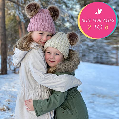 Image of Simplicity Warm Kids Boys Girls Winter Hat with Pompom Ears Elastic Knitted Toddler Beanie Hats for Girls Boys