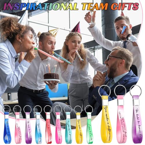 Image of Fumete 24 Pcs Inspirational Keychain Gift Employee Appreciation Gift for Women Motivational Key Rings Thank You Keychain(Morandi Color)
