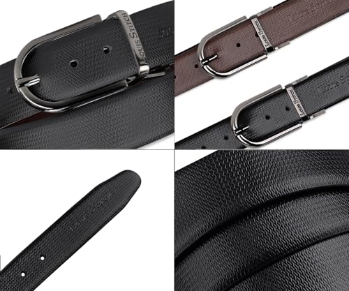 Image of LOUIS STITCH Men's Italian Leather Reversible Belt 1.25 inch (35mm) Handcrafted Formal Waist Strap Officewear Men Gents Boys (Black /Brown) (BE-DCGB)