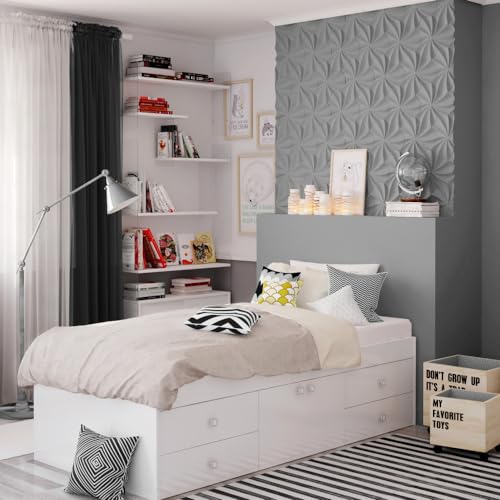 happybeds 4 Drawer Storage Bed, Arctic White Wooden Low Sleeper 4 Drawer Storage Bed in 3 Colours (White, 3FT - Frame Only)