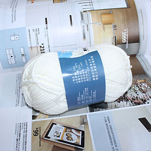 Yssabout Ovillo de Lana de Lana Suave de Algodón Natural para Tejer, Color Blanco