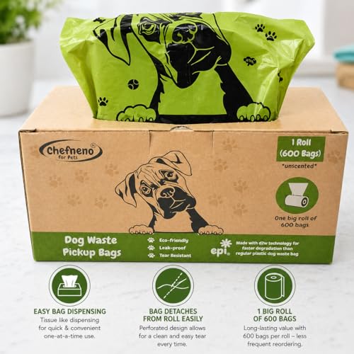 Image of Dog Poop Biodegradable Bags One Biig Roll (600 ct.) Eco-friendly Doggy Poop Bags Pet Waste Pickup Bag Degradable Cat Waste Disposal Bags (1 Roll, 600 Bags)